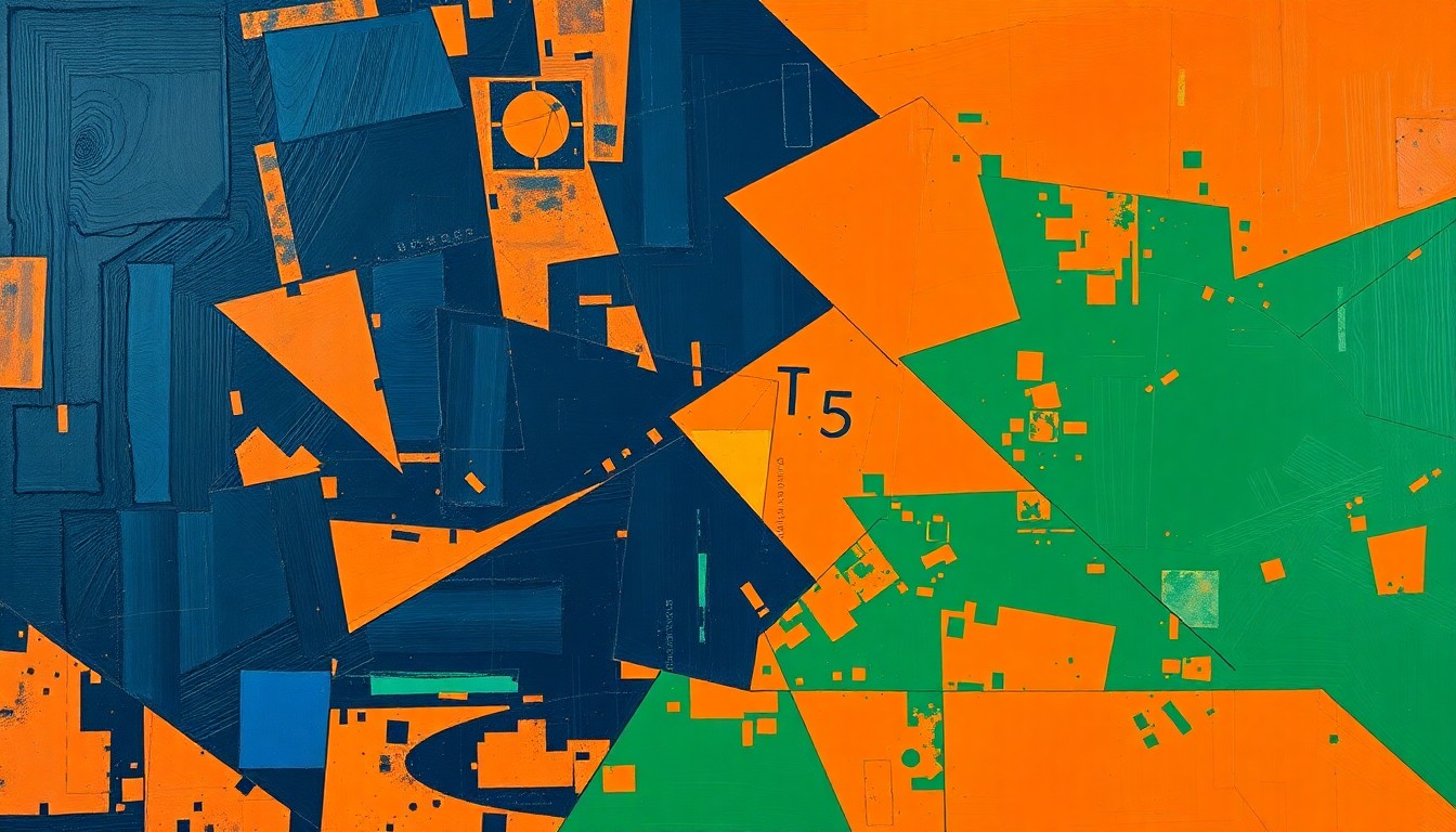 A fractured, multi-perspective painting depicting the energy and movement of a basketball game, with sharp, overlapping geometric shapes in a vibrant color palette conceptually representing the versatility and potential of the Oregon Ducks' incoming recruit Brooklynn Haywood.