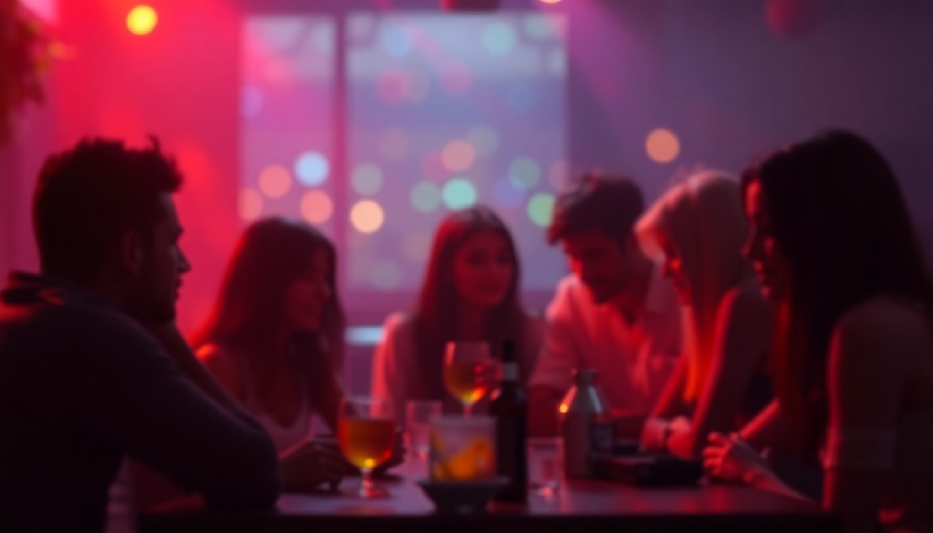 A softly focused, impressionistic scene of friends gathered around a table, their faces and forms blurred into abstract shapes of warm color and light, conveying a sense of community and belonging.