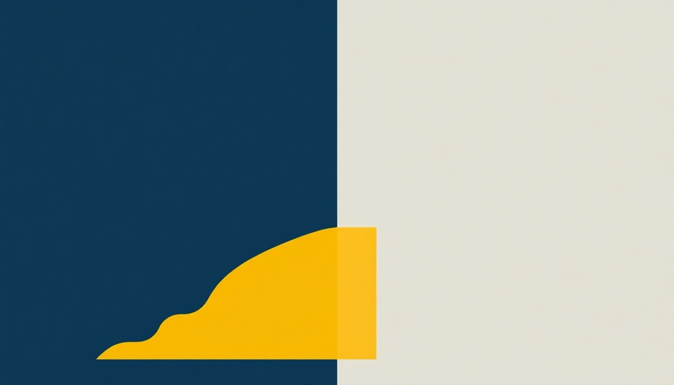 An abstract Bauhaus-inspired illustration using overlapping triangles, rectangles, and circles in shades of blue, yellow, and grey to conceptually represent the massive scale and urgency of the projected 800 million job deficit in developing nations.