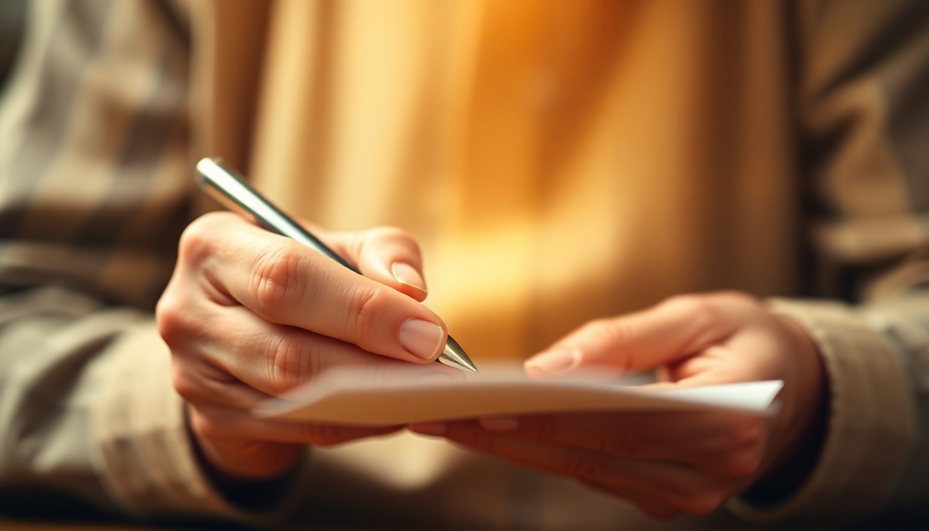 An abstract, out-of-focus photograph showing an elderly person's hands holding a pen and paper, surrounded by a warm, glowing haze of light, conceptually representing the focus and education provided by a fraud prevention seminar.