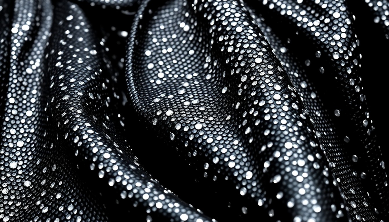 An extreme close-up photograph showcasing the intricate, diamond-studded textures of a black leather outfit, capturing the luxurious, high-fashion aesthetic of Young Thug's Coachella performance.