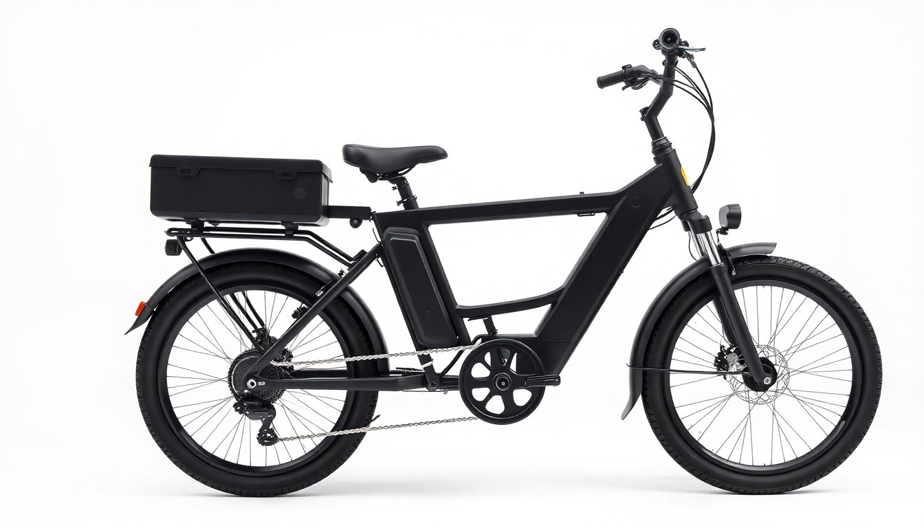 An extreme close-up of the Lectric XP4 750 Folding Utility e-bike, featuring its sleek, minimalist design with clean lines, smooth matte black surfaces, and subtle metallic accents, conceptually representing the high-quality engineering and versatility of this electric bicycle.