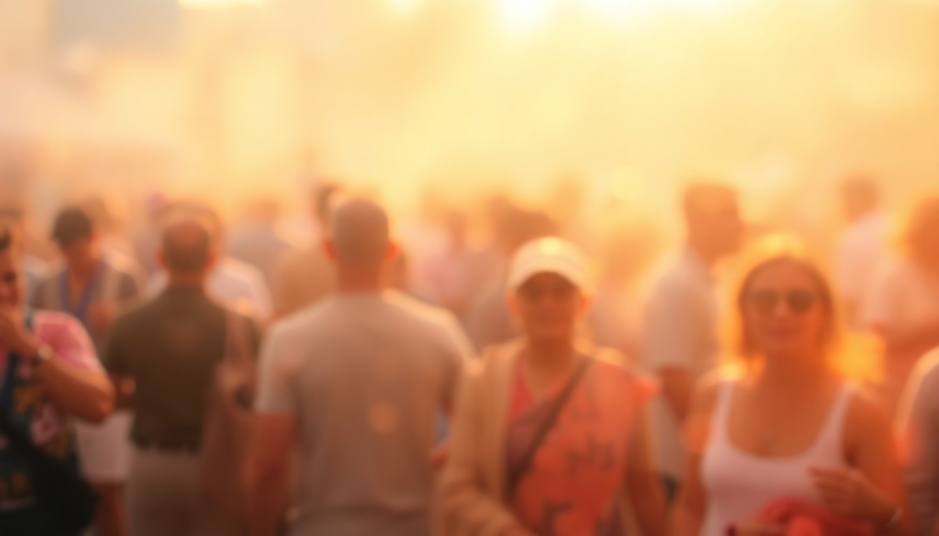 An abstract, impressionistic scene of people gathered at a community event, with soft, warm light and color creating a sense of celebration and connection.