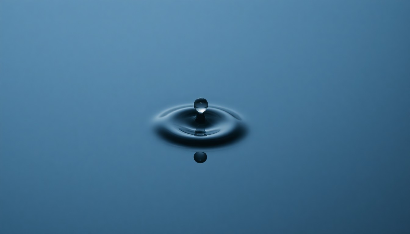 An extreme close-up photograph of a single water droplet on a smooth, dark surface, reflecting a faint silhouette to conceptually represent the fragility of life and the sudden, unexpected nature of accidental drownings.