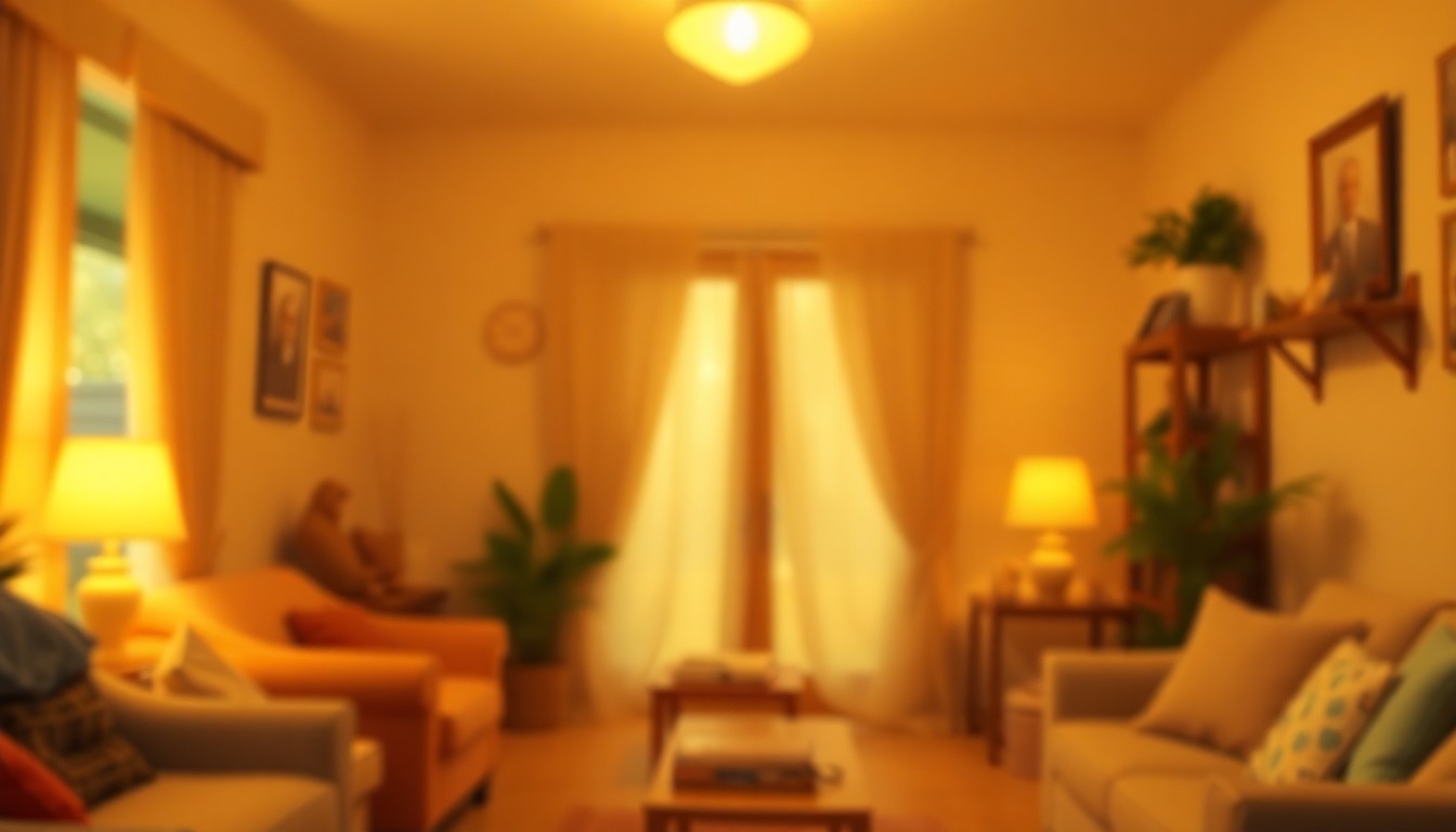 An abstract, out-of-focus photograph in soft, warm tones depicting a cozy, inviting interior space, conceptually representing the sense of security and comfort that stable housing can provide to those experiencing homelessness.