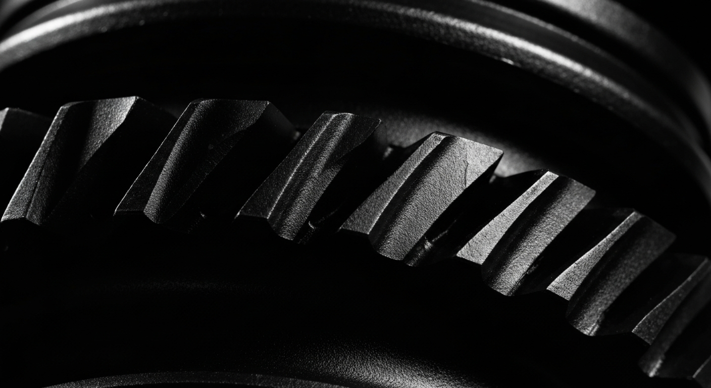 An extreme close-up of the intricate, textured surface of an automotive component, conveying the engineering and raw materials behind Toyota's logistics operations.