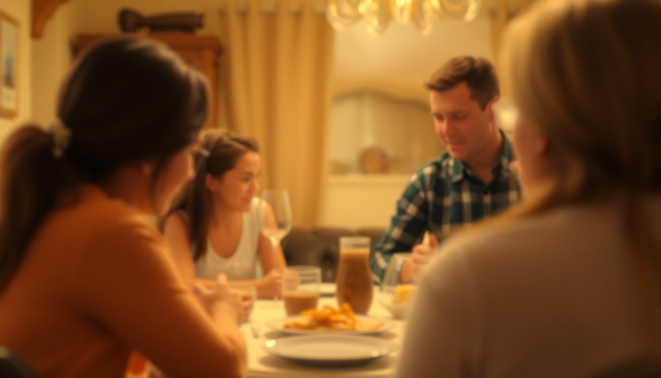 An extremely abstracted, out-of-focus photograph in warm, soft tones depicting the blurred silhouettes of people gathered together, representing the enduring connections and memories that remain despite the tragedies of war.