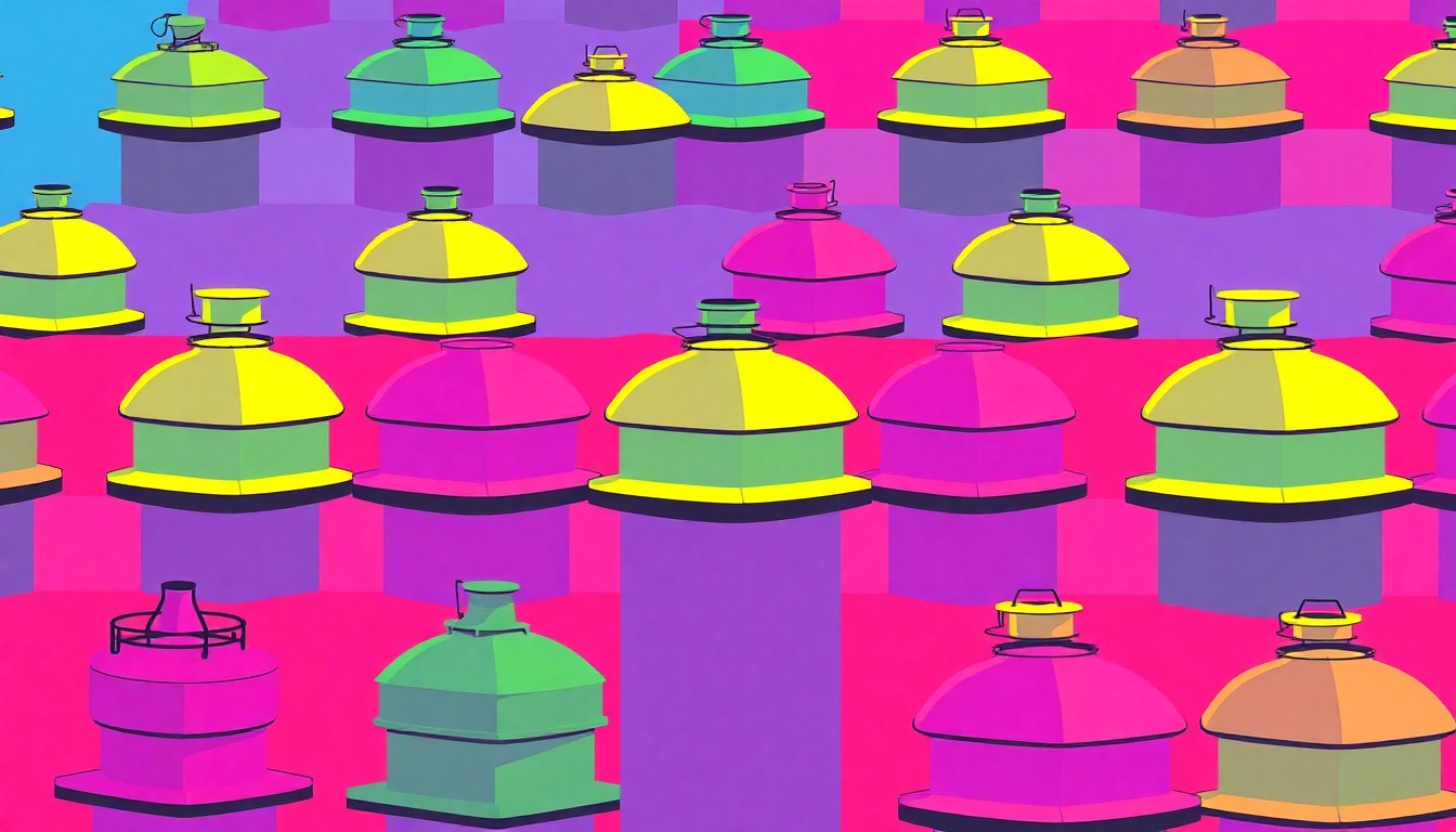 A grid of brightly colored, high-contrast silkscreen-style images of a single chimney cap object, rendered in a bold, abstract, and playful visual style.