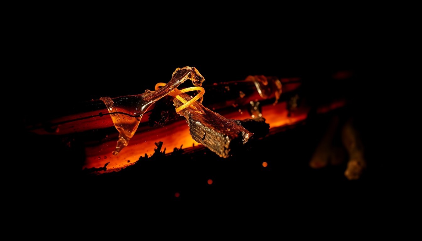 An extreme close-up photograph of charred wood and melted glass, conveying the destruction caused by the fire at the Kenosha Beer Gardens.