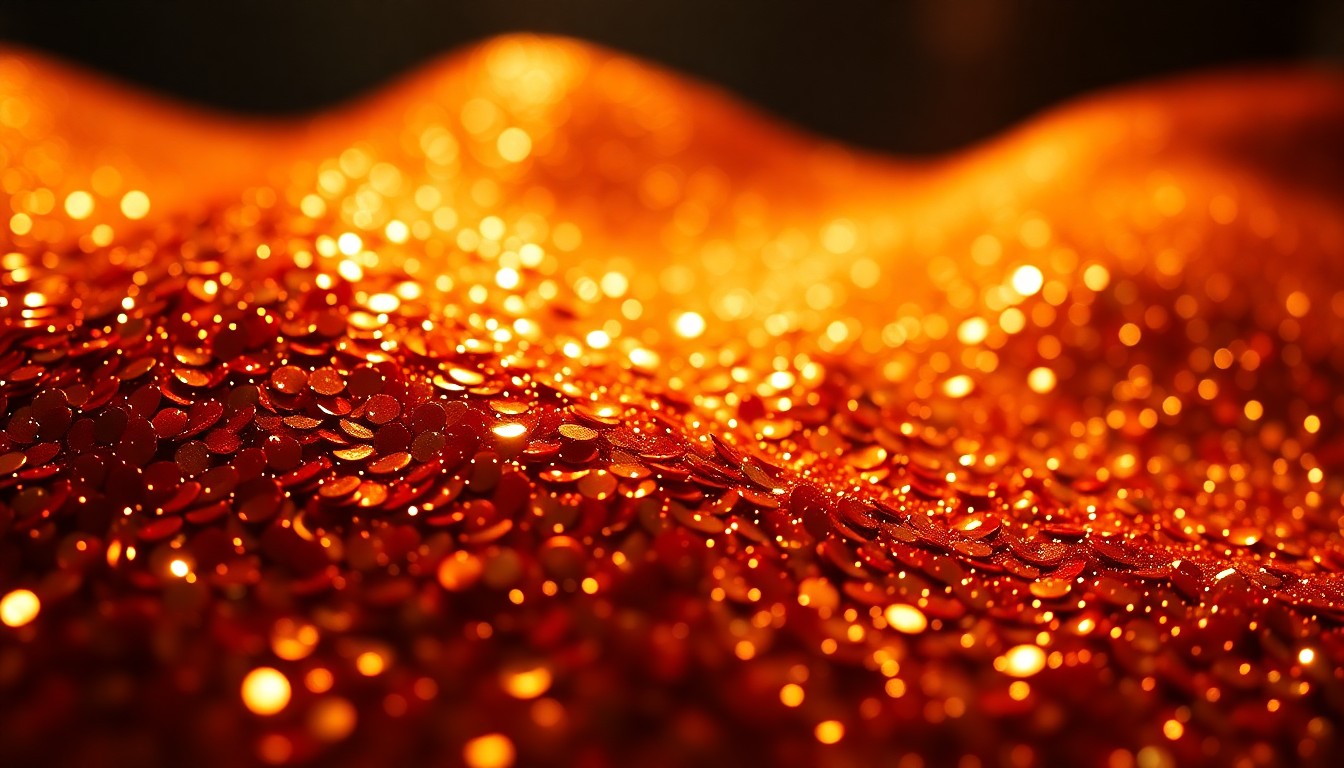 An extreme macro photograph of sparkling sequins under dramatic studio lighting, conveying the high-fashion aesthetic of celebrity culture.