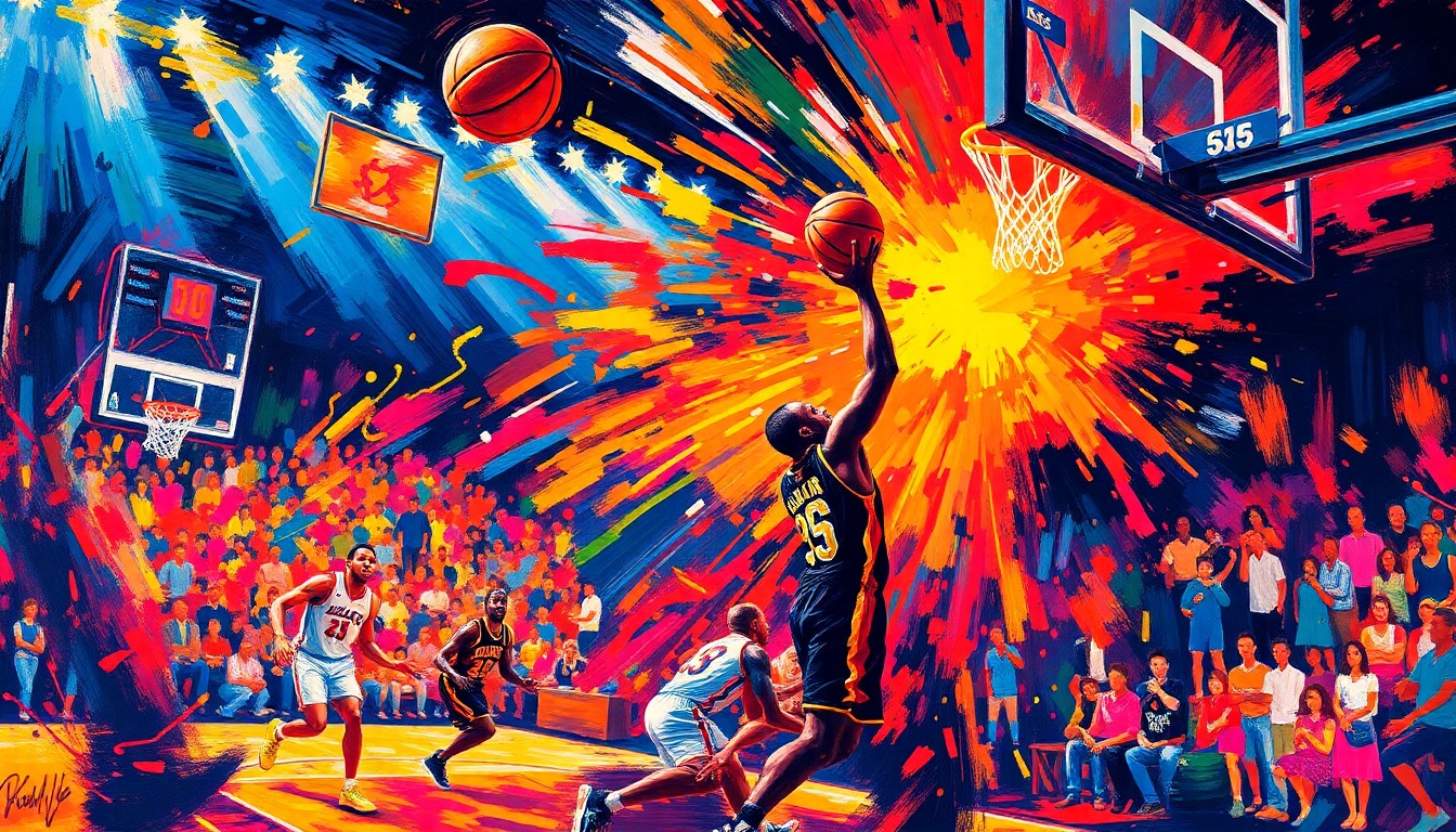 An abstract, energetic painting featuring bold brushstrokes in neon colors, conceptually representing the excitement and energy of sports betting.