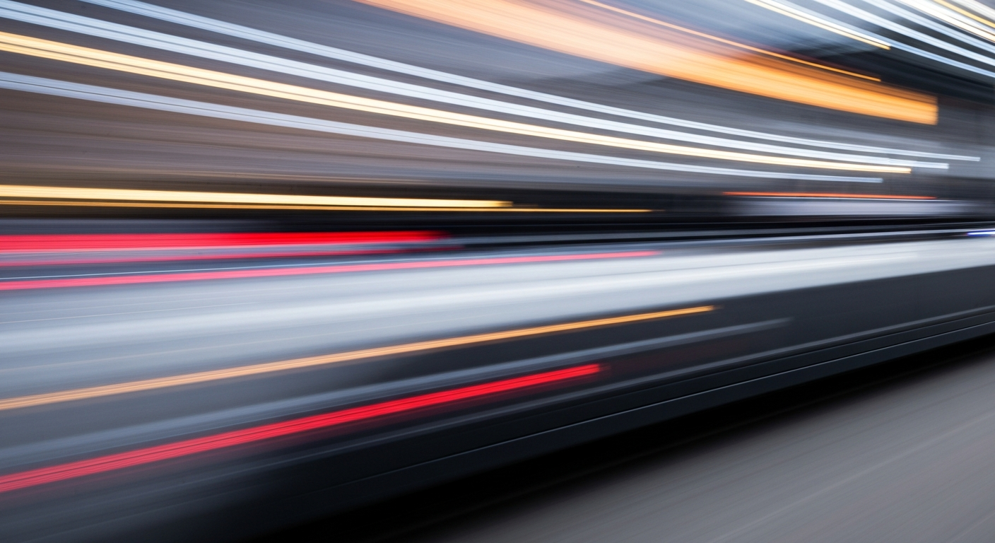 An abstract, colorful image of a moving electric vehicle, with blurred lines and shapes conveying a sense of speed and modern engineering.