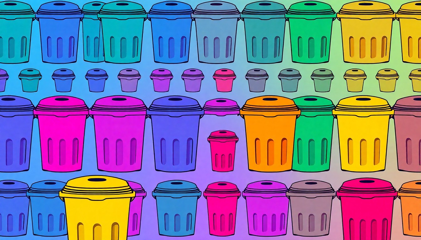 A vibrant, abstract silkscreen print featuring a repeated image of a compost bin in shades of neon green, orange, and blue, conceptually representing the sustainability efforts in the city of Gloversville.