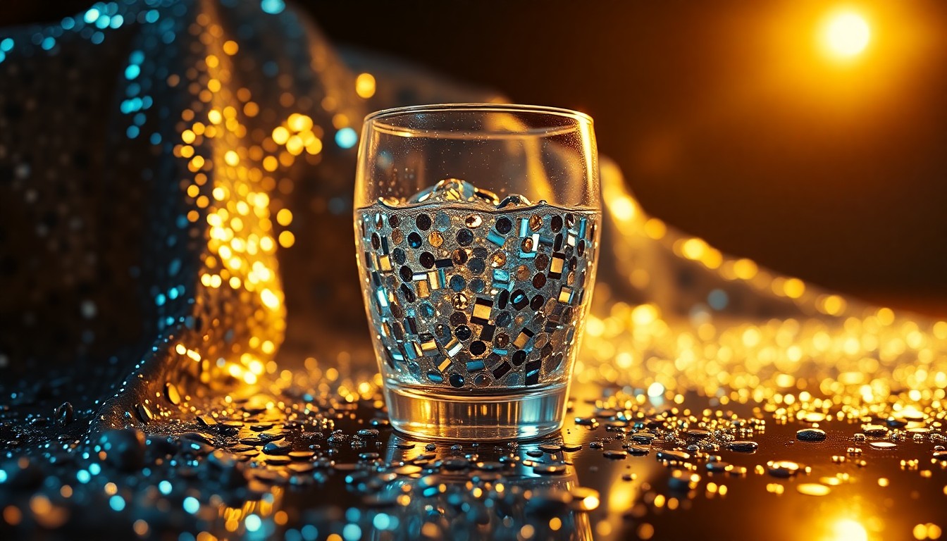 An extreme close-up of shimmering sequins and glittering disco glass, captured in dramatic high-contrast studio lighting to create a visually striking, abstract representation of the glamour and star power of the 'Madwoman' music video.