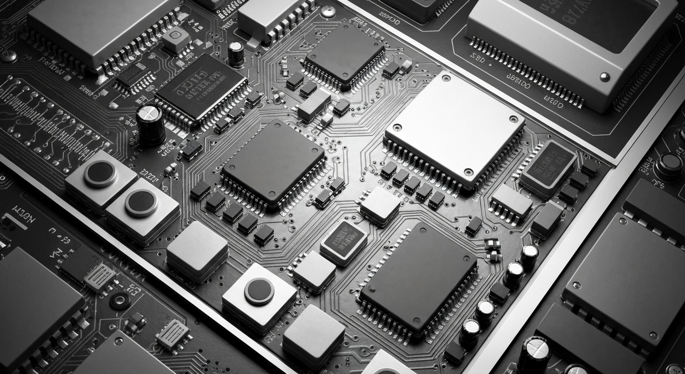 A ghostly, translucent X-ray photograph revealing the internal structures of a computer circuit board and medical sensors, conceptually representing the convergence of digital technology and healthcare.