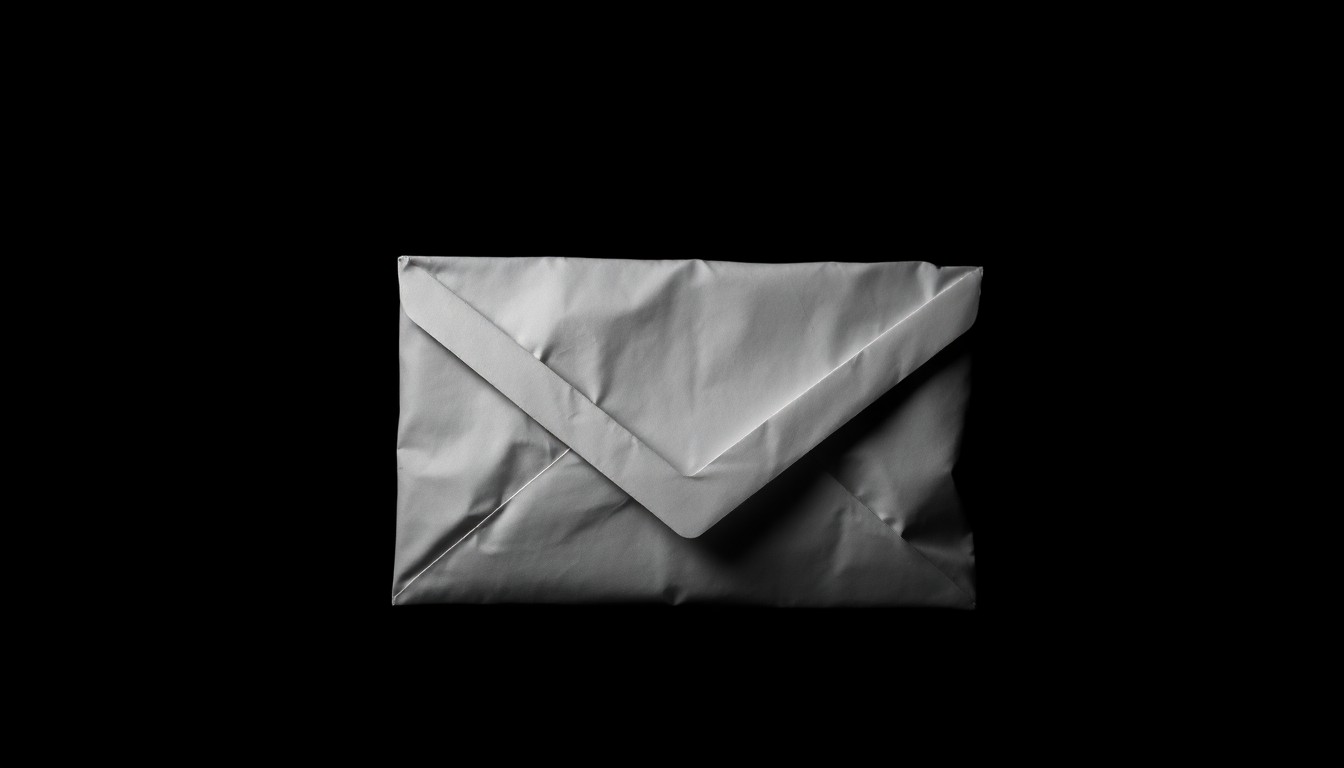 An extreme close-up of a crumpled, empty envelope reflecting harsh, direct lighting, conceptually representing the fraud and abuse of pandemic relief funds.