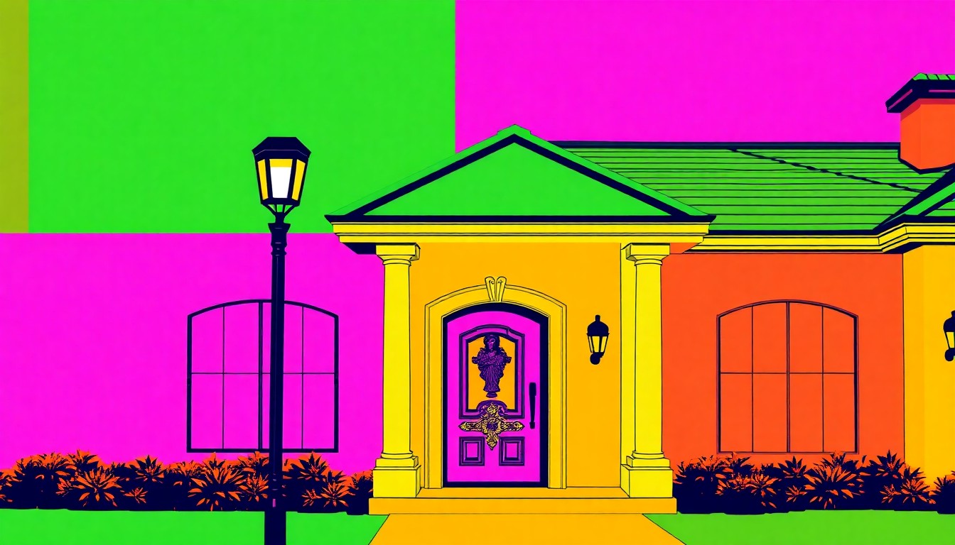 A brightly colored, high-contrast silkscreen print of a decorative lamp post, repeated in a grid pattern to capture the iconic residential style of the new Tillery community.