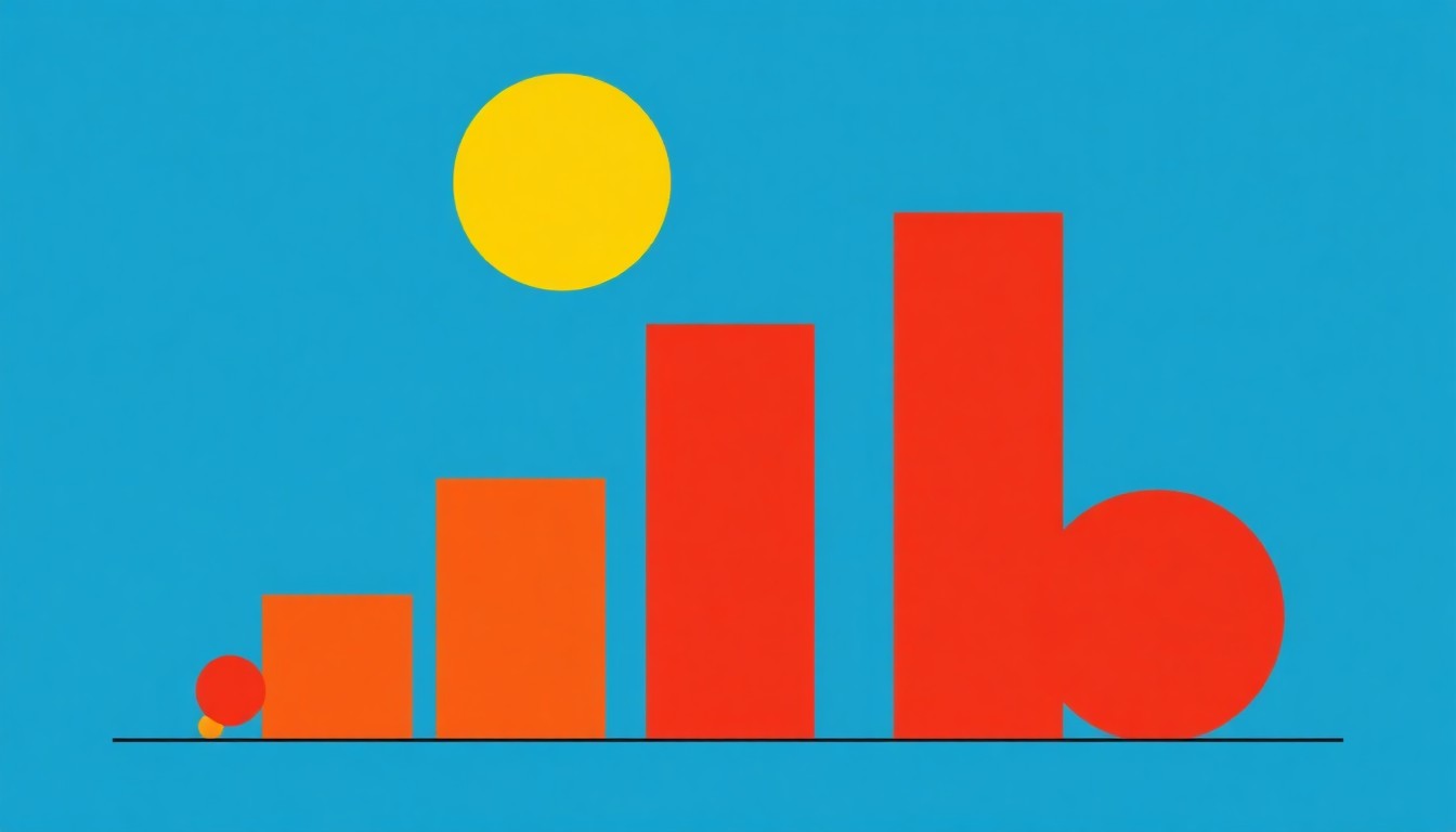 A vibrant abstract illustration featuring overlapping triangles and circles in shades of red, blue, and yellow, conceptually representing the stabilization of inflation rates.