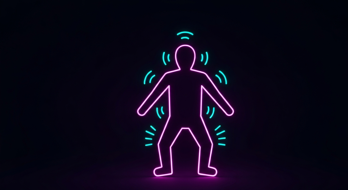A minimalist design featuring a glowing neon outline of a human figure against a dark background, conceptually representing the need for unmarried adults to prioritize cancer prevention and early detection.