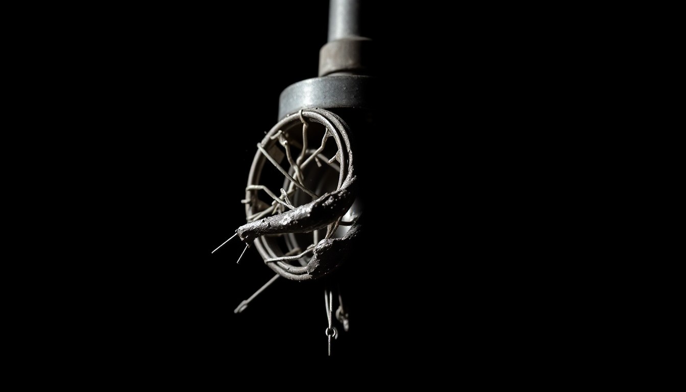 An extreme close-up photograph of a twisted, broken metal sprinkler head against a dark background, conceptually representing the property damage incident at the county jail.