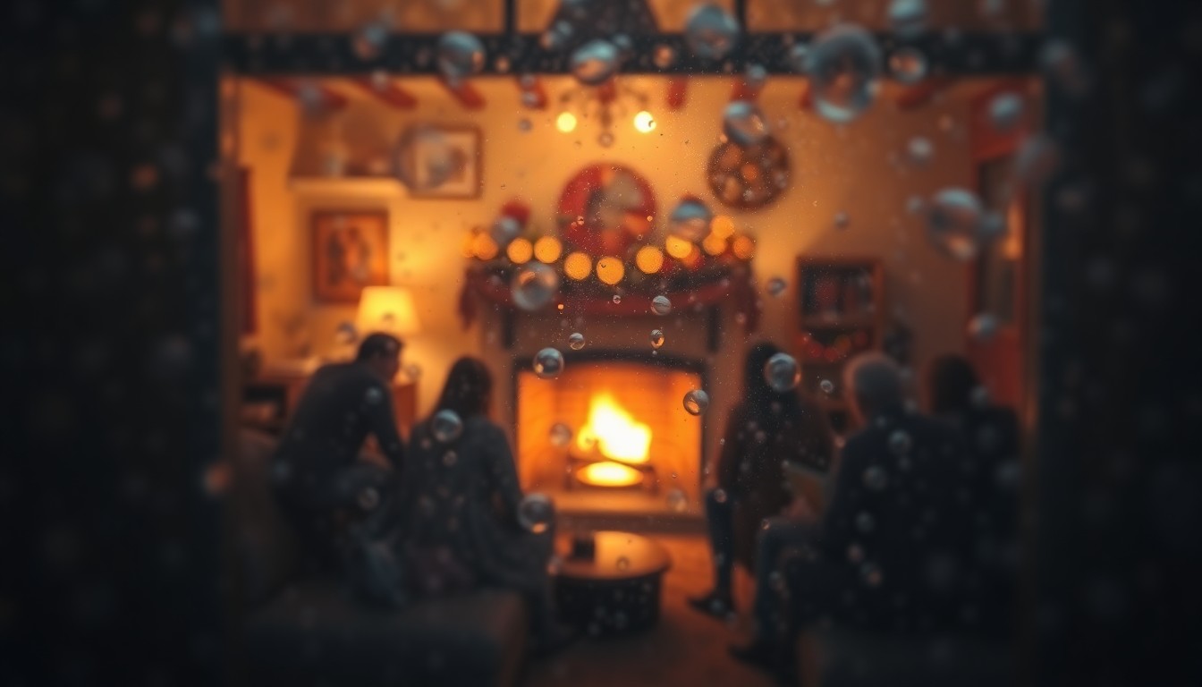 An abstract, impressionistic scene of people gathered in a cozy indoor space, with the details obscured in a haze of warm, soft light, conceptually representing the inclusive, community-focused spirit of the new poetry appreciation group.