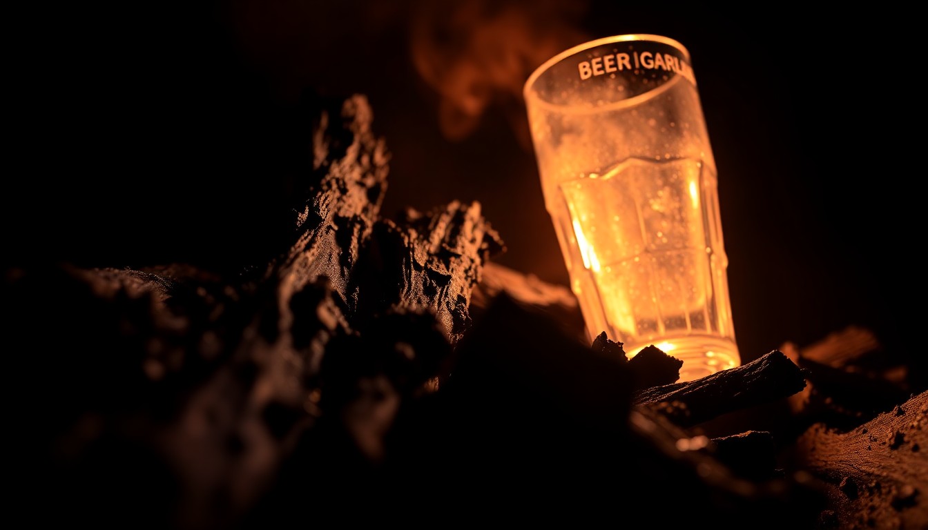 An extreme close-up photograph of charred, blackened wood and melted glass, conceptually illustrating the damage caused by the fire at the Kenosha Beer Gardens.