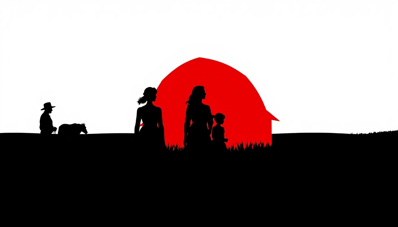 A minimalist, abstract illustration featuring bold, jagged shapes and silhouettes in high-contrast colors, capturing the essence of the 'Little House on the Prairie' reboot without any literal depictions.
