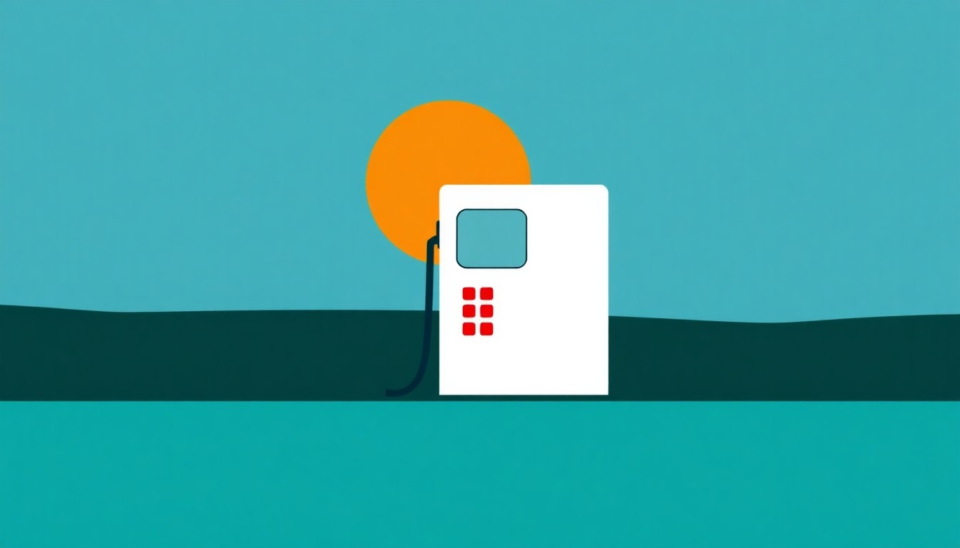 A minimalist illustration using geometric shapes and primary colors to conceptually represent the financial pressures facing Oregon farmers due to skyrocketing diesel prices, without any text or identifiable elements.