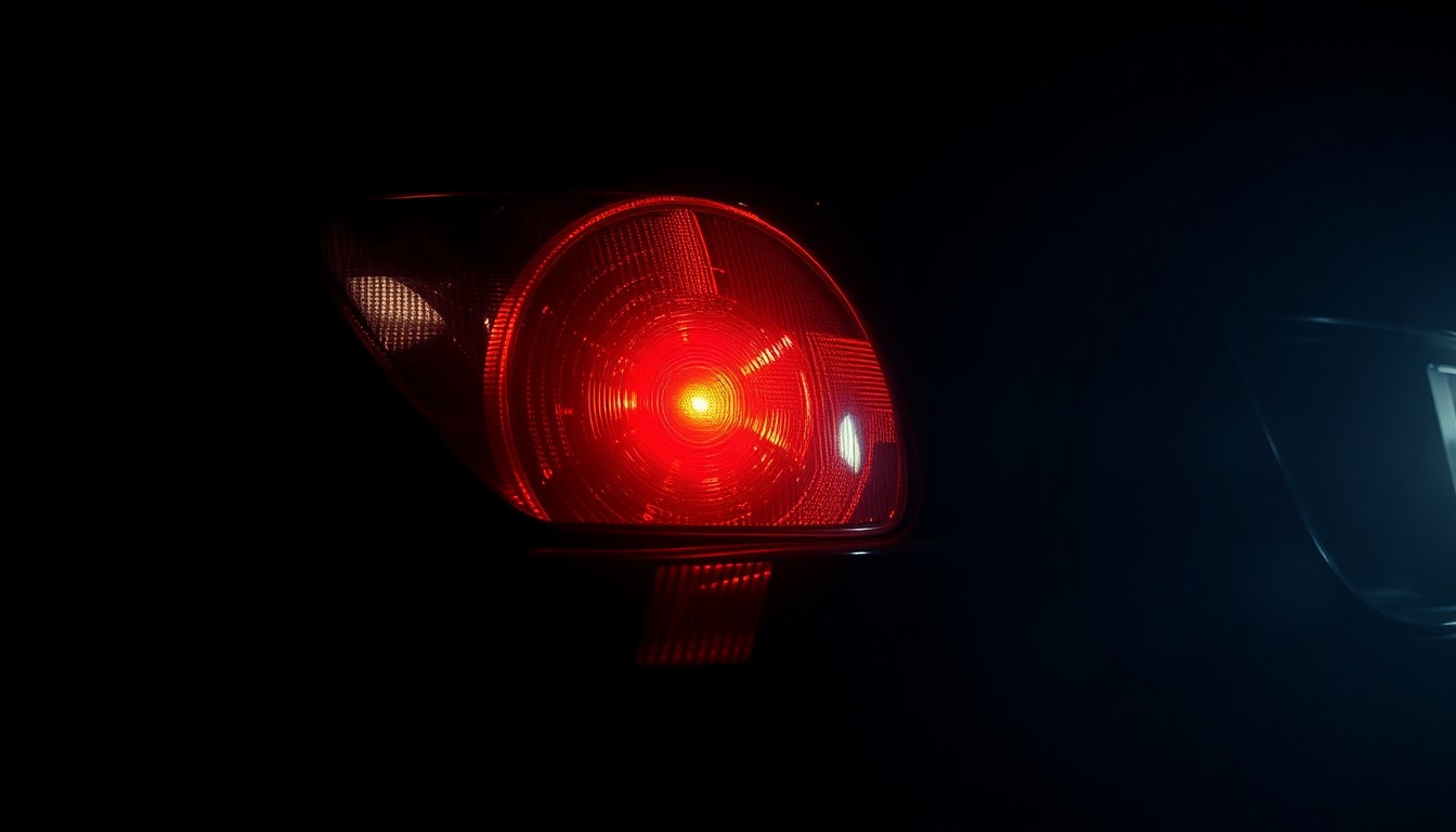 An extreme close-up photograph of a car's submerged taillight lens, capturing the stark, gritty details of the incident without depicting any violence or victims.