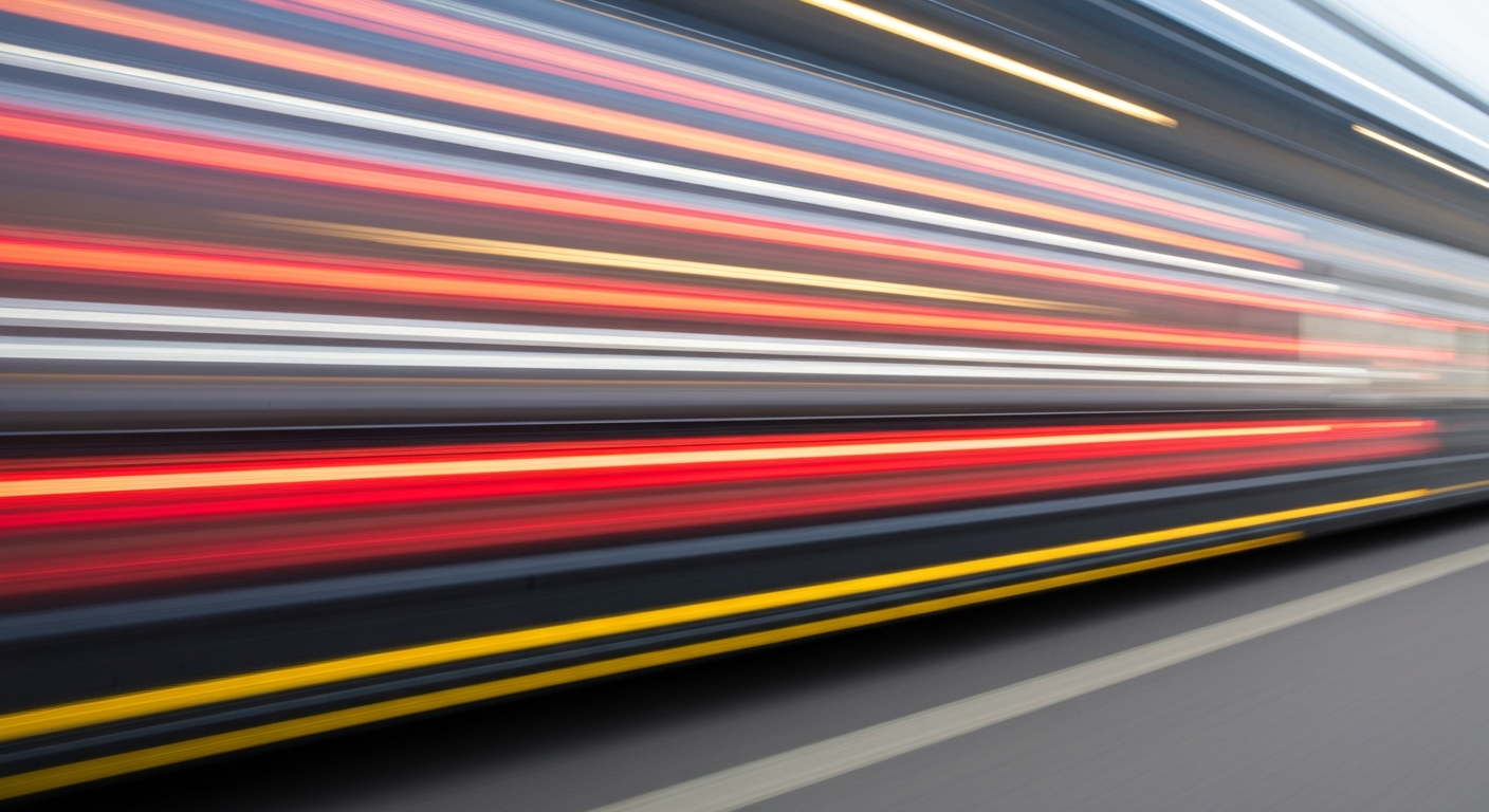 Heavily blurred, abstract streaks of color representing the motion of a vehicle, conveying a sense of speed and modern engineering.