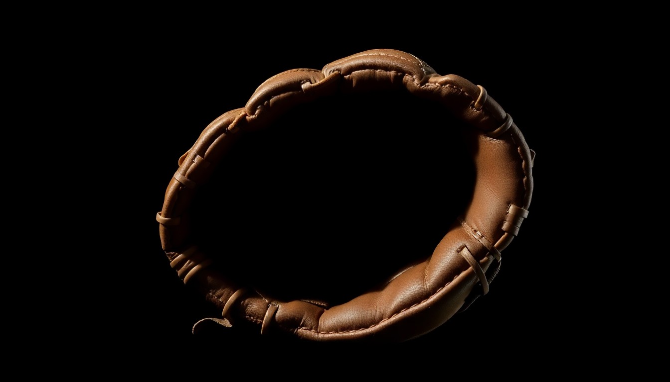 An extreme close-up photograph of a crumpled, empty baseball glove against a pitch-black background, conveying a sense of abandonment and uncertainty surrounding the community's youth baseball program.
