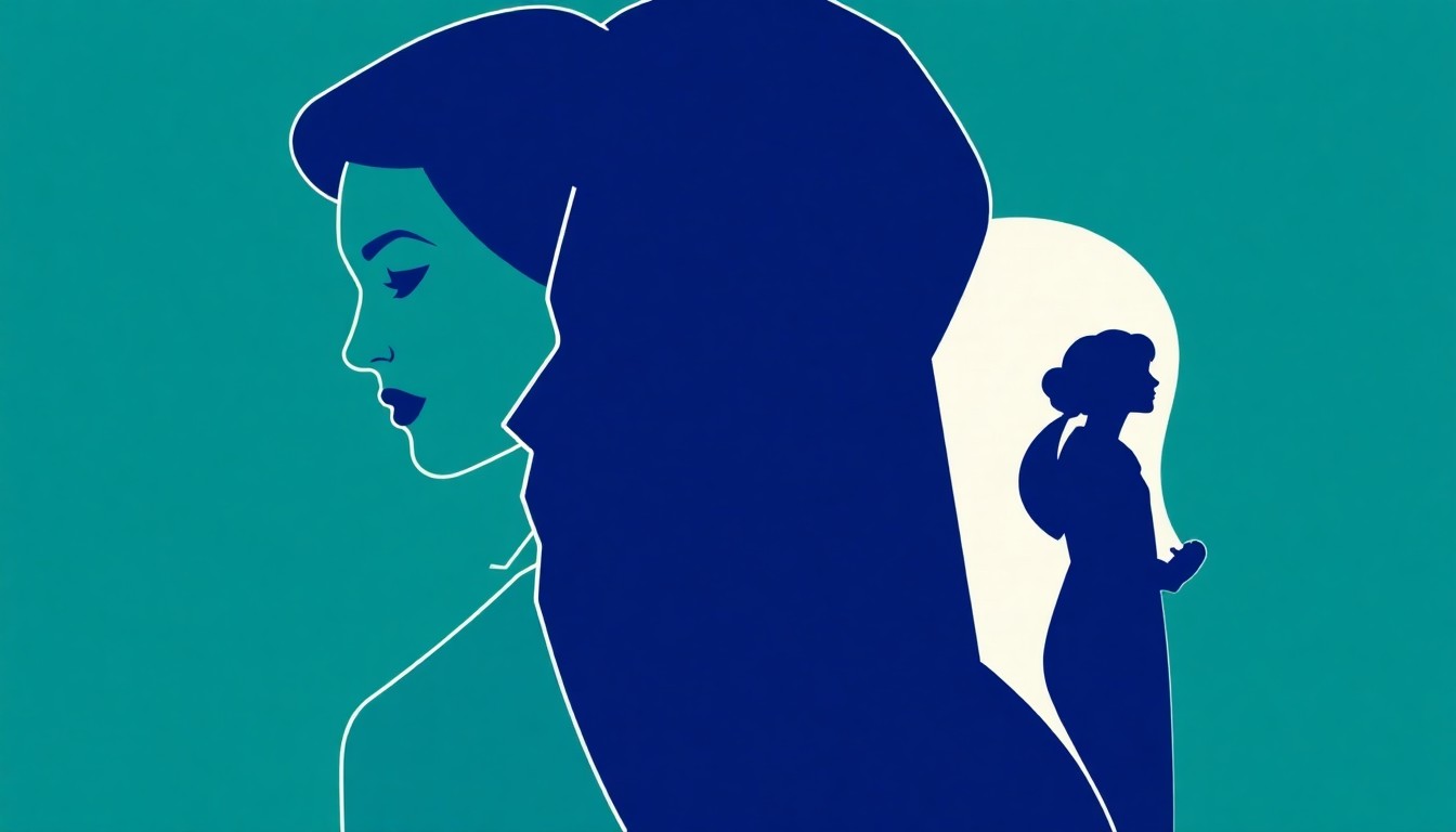 An abstract, minimalist illustration composed of sharp, geometric shapes in shades of blue and teal, conceptually representing the themes of women's empowerment and access to healthcare explored in the new play.