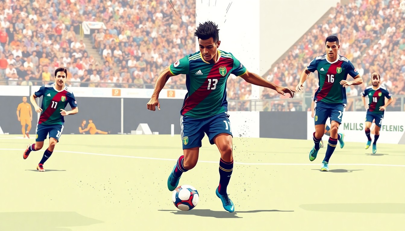 A fractured, multi-perspective painting in the style of Pablo Picasso, breaking down a soccer player's movements and actions into sharp, overlapping geometric planes.