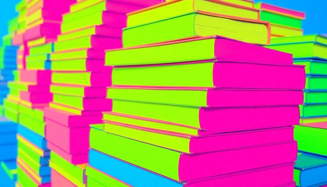A bold, graphic illustration of stacked textbooks in a repeating pattern of bright, neon colors, conceptually representing the ongoing faculty strike at the University of Illinois Springfield.