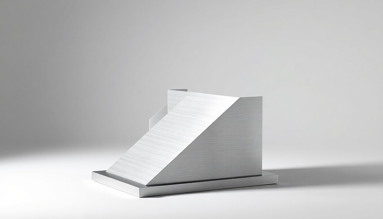 A high-end, photorealistic studio still-life photograph featuring a polished, geometric desk organizer made of brushed aluminum, symbolizing the organized and professional leadership of the Albuquerque Hispano Chamber of Commerce during a time of transition.