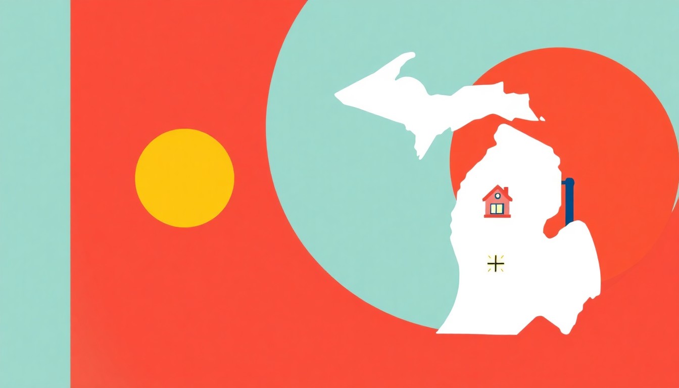 An abstract composition of overlapping triangles and rectangles in shades of blue, green, and red, conveying the conceptual tension around how to allocate energy infrastructure costs between data centers and residential customers.