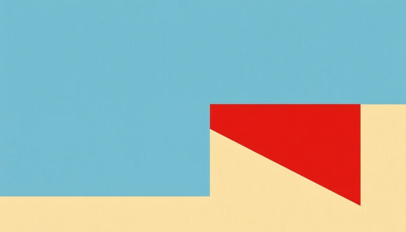 A minimalist, abstract illustration using bold geometric shapes and primary colors to represent the distribution of Arizona's tax revenue, with a large red triangle symbolizing the outsized contribution of the state's top 1% of earners.