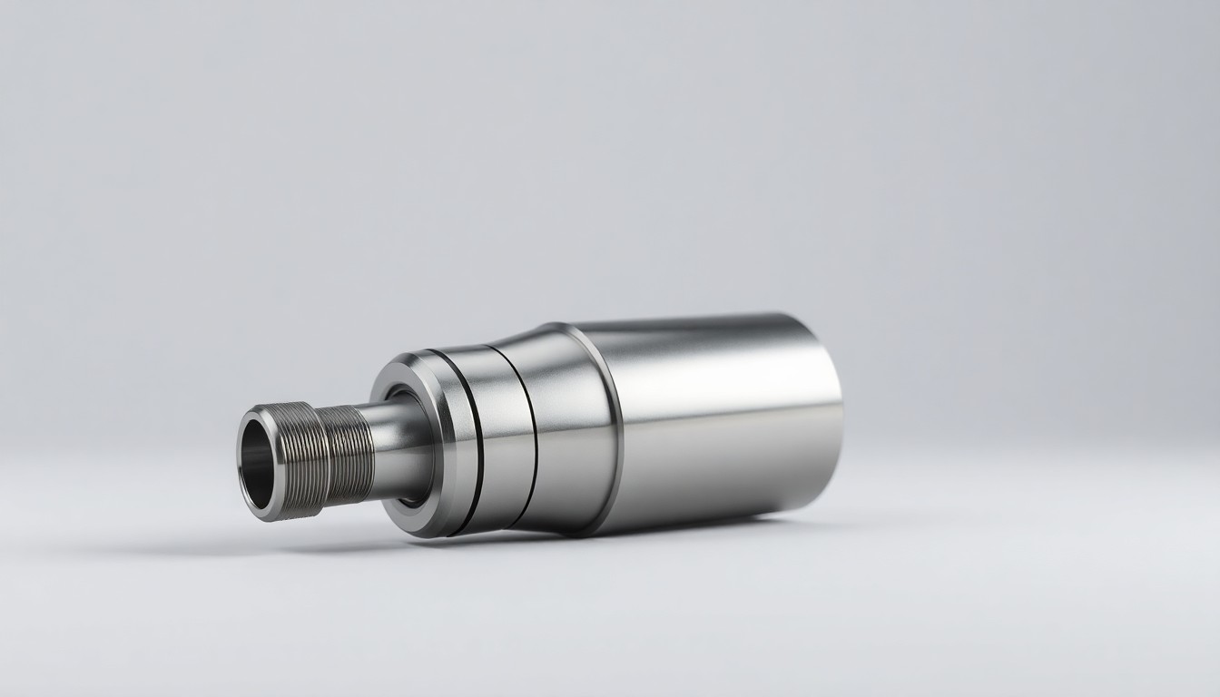 A highly detailed, photorealistic studio photograph of a polished metal aerospace component or tool, shot against a clean, monochromatic background to convey a sense of precision, innovation, and the high-stakes legal environment of the industry.