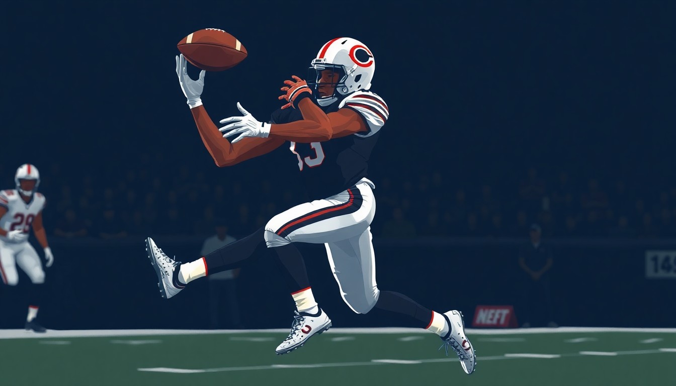 A cubist painting featuring sharp, overlapping geometric planes that deconstruct the action of a defensive back making an interception, conveying the Bears' need to find a new playmaker in the secondary.