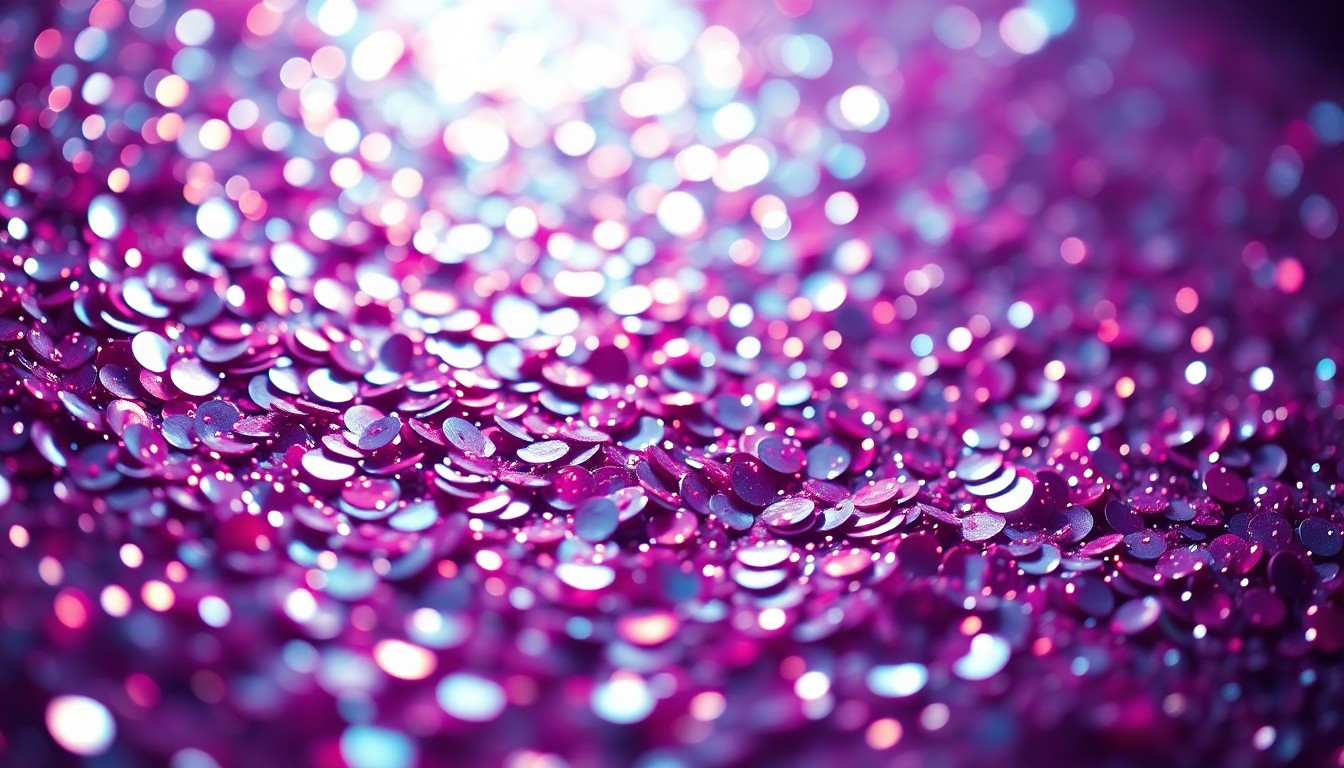 An abstract close-up photograph of shimmering, glittering textures in high contrast lighting, conceptually representing the glamour and star power of Laufey's 'Madwoman' music video.