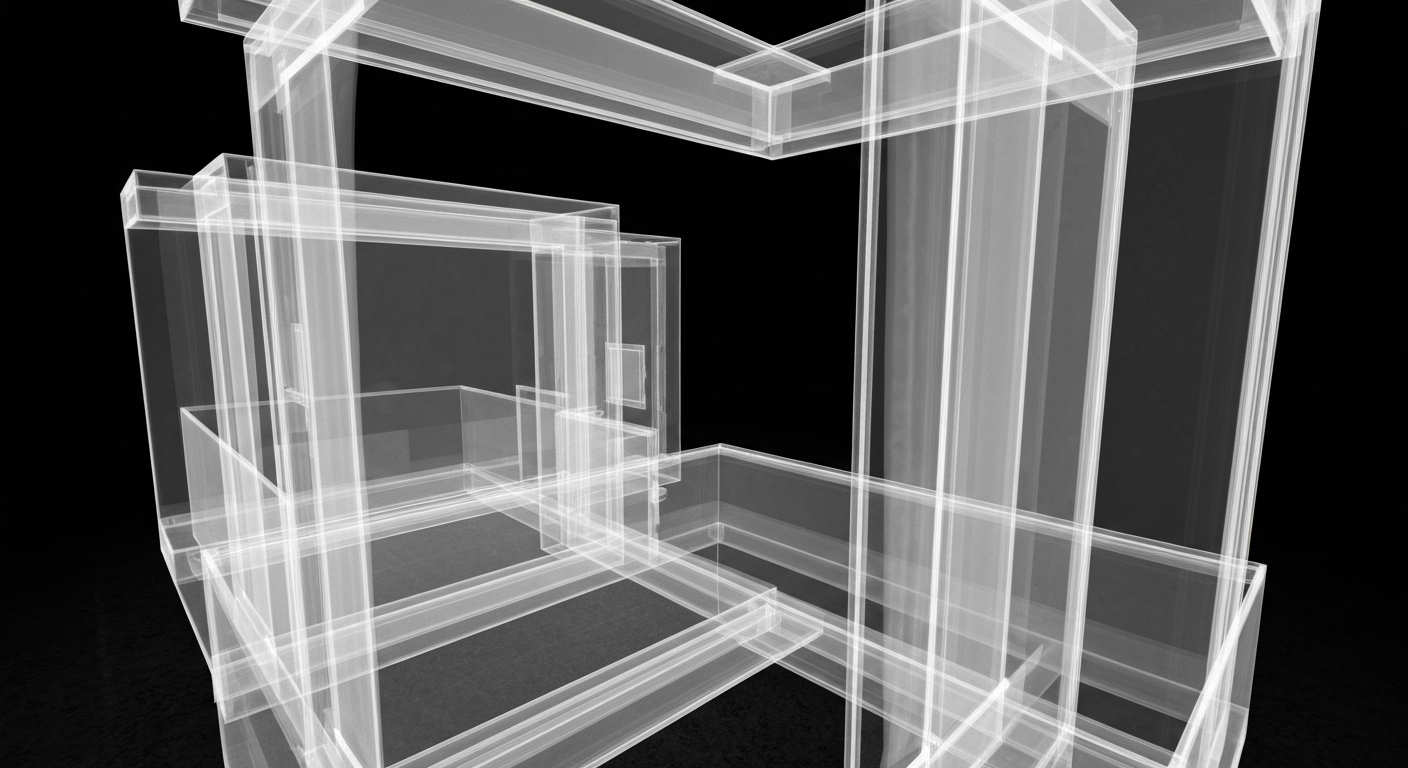 A ghostly, translucent X-ray image showing the internal structures of airport security equipment, conceptually representing the need for health precautions in high-traffic travel hubs.