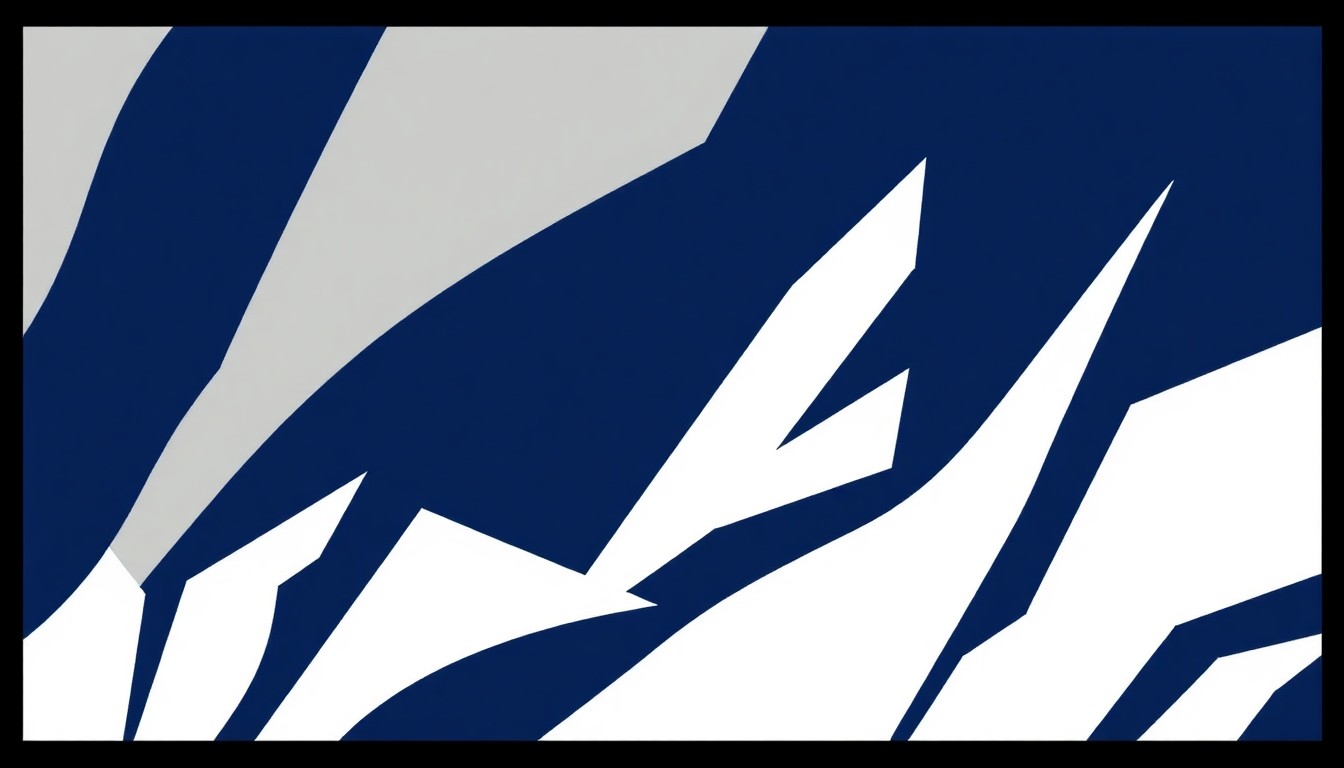 An abstract composition of stark, jagged geometric shapes in shades of blue, grey, and white, conceptually representing the diverse array of artworks and collectibles featured in the Antiques & Modern auction.