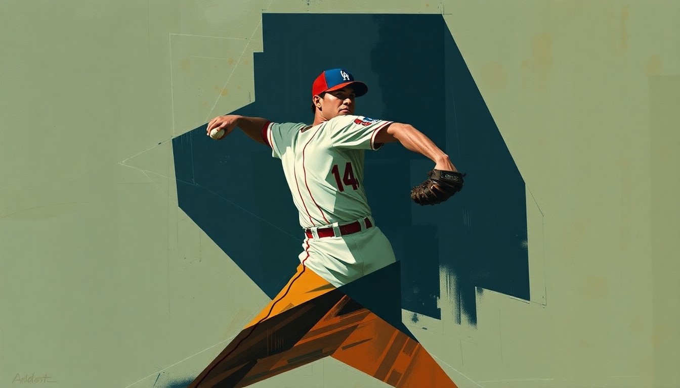 A cubist-style painting depicting a baseball pitcher's motion broken down into sharp, overlapping geometric shapes in muted tones, conveying the fractured energy and frustration of a poor performance.