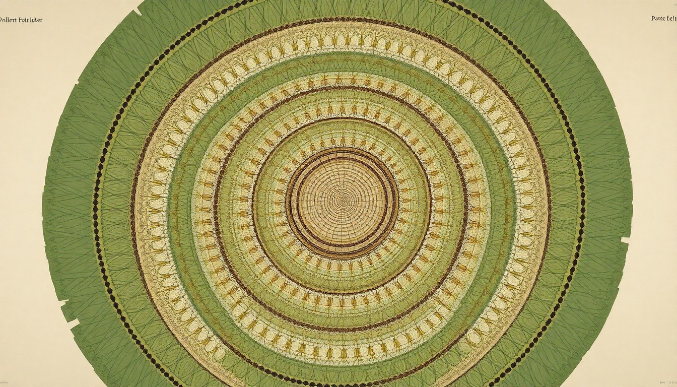 An abstract, geometric painting in muted earth tones depicting the complex underground network and nesting structures of a massive colony of ground-dwelling Andrena regularis bees, conveying the hidden ecological richness and importance of this vital pollinator habitat.