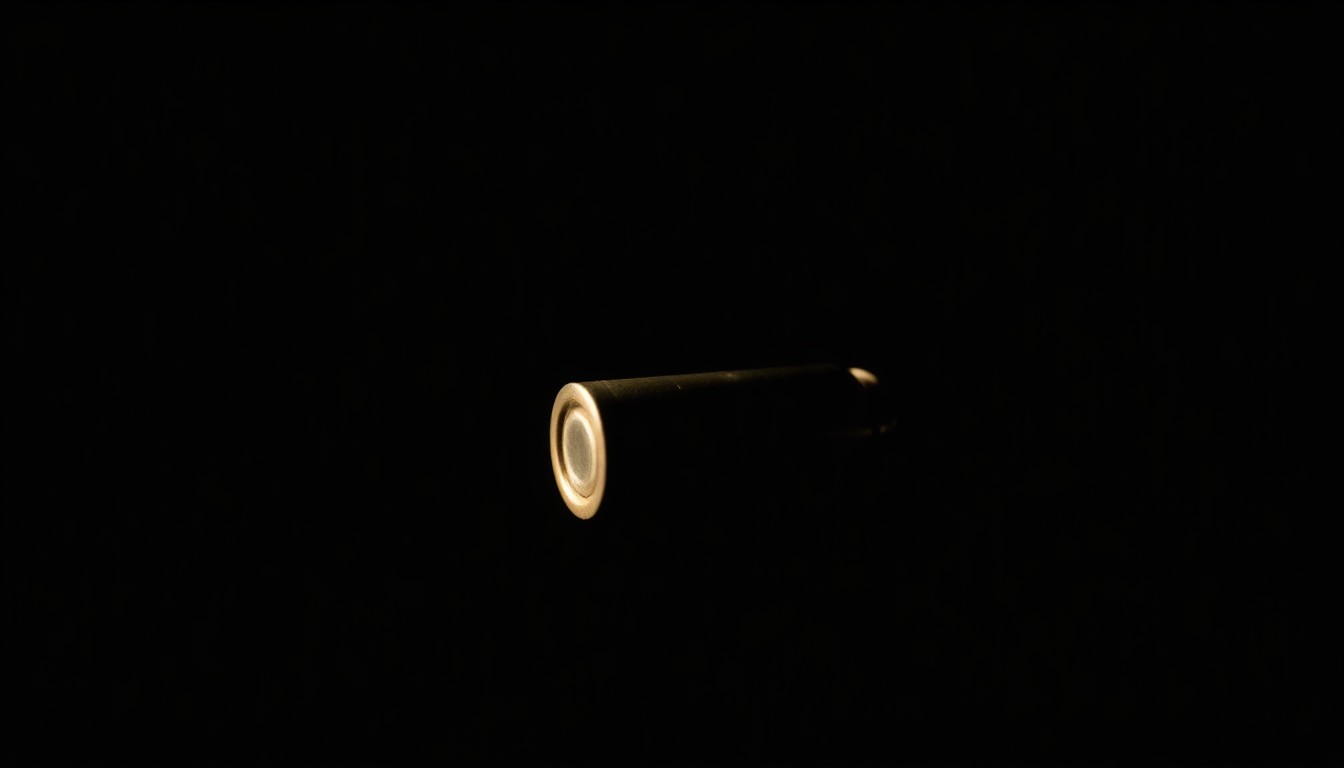An extreme close-up photograph of a small, metallic object related to the shooting incident, with dramatic lighting and a stark, black background, conveying a sense of the serious and investigative nature of the event.