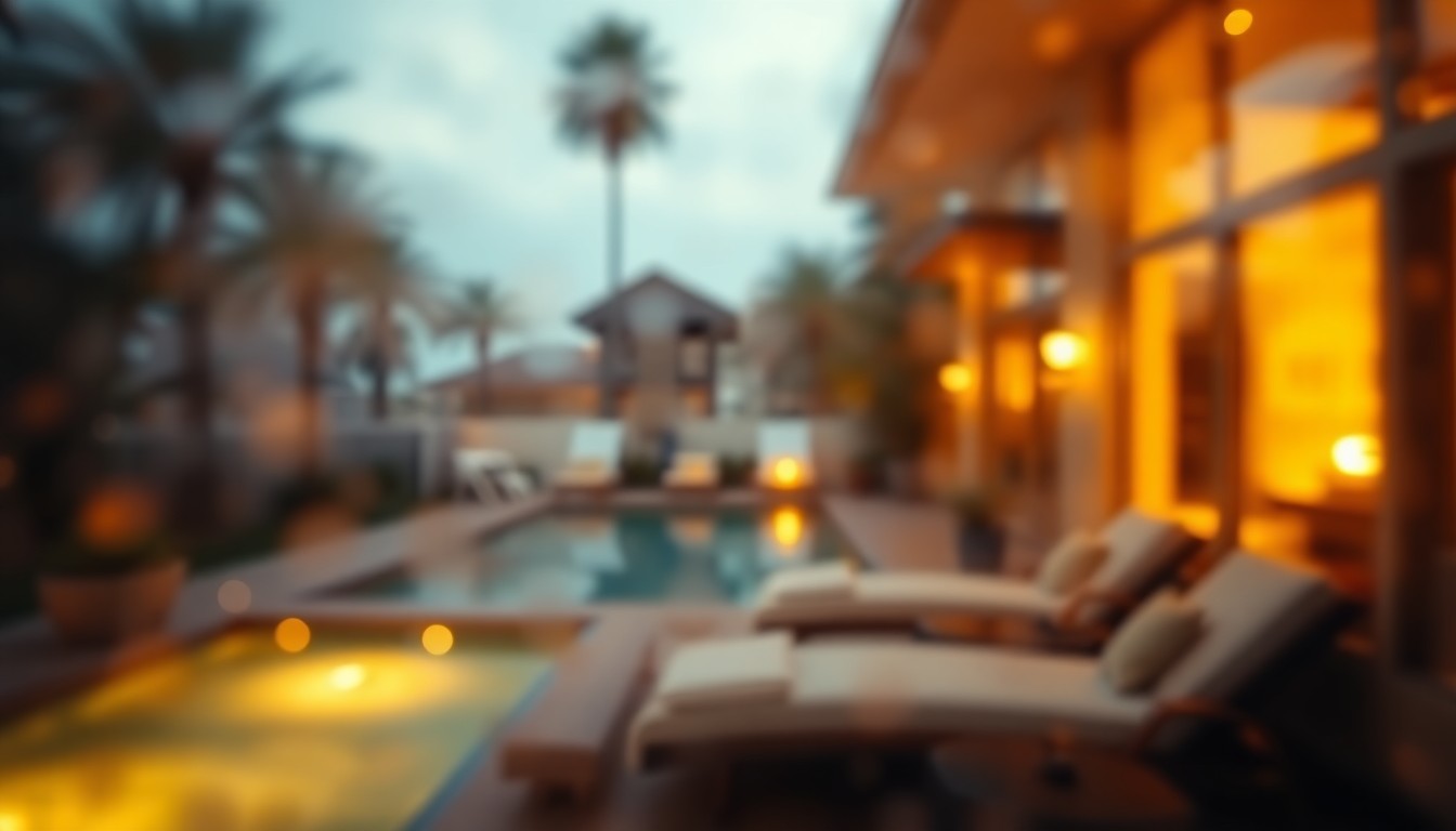 An abstract, impressionistic image composed of soft, blurred pools of warm light and color, conceptually representing the high-end, resort-style living experience of a luxury Brentwood home.