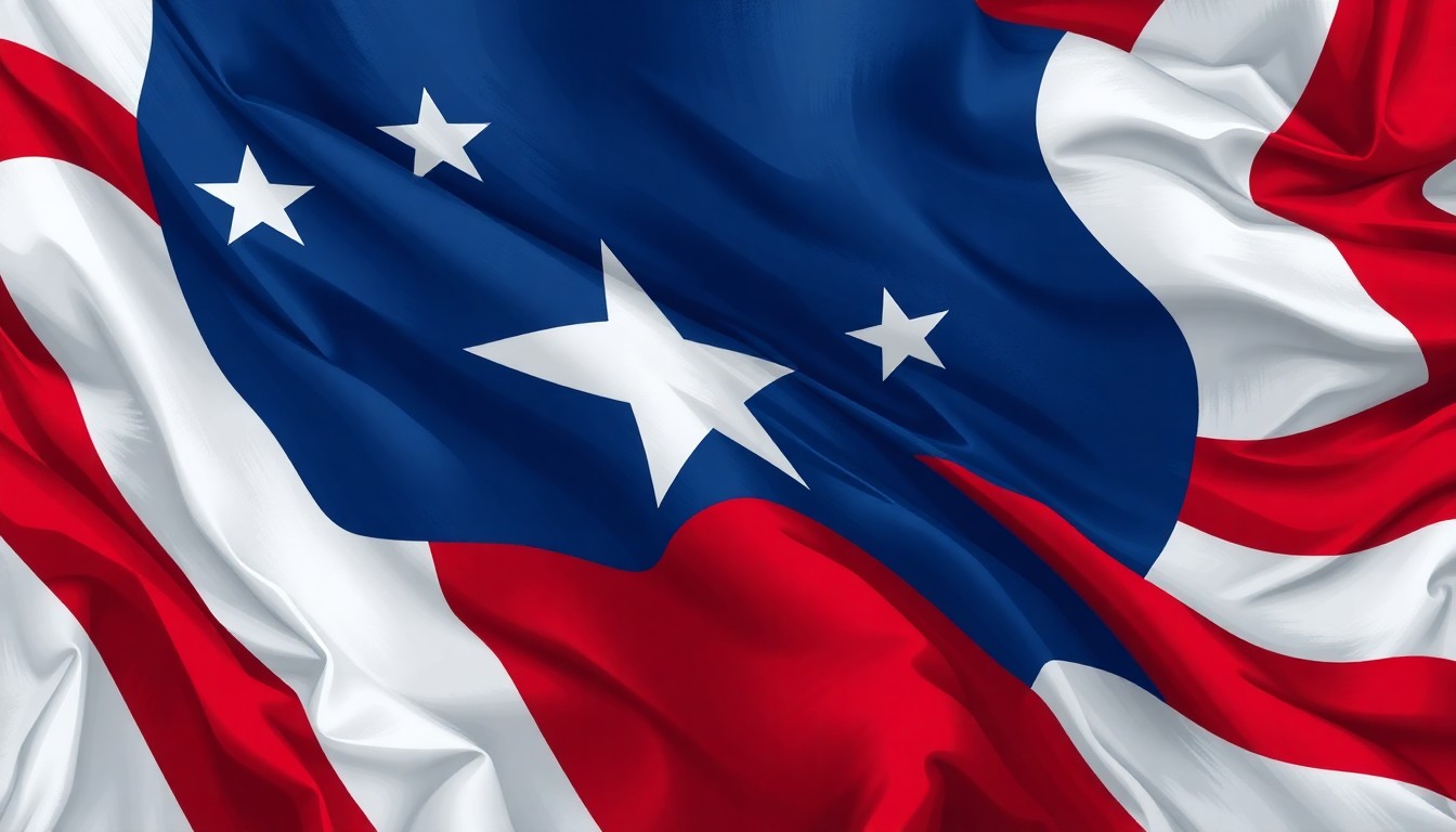 A dynamic, abstract painting of the Texas state flag, with the stripes and stars repeating and overlapping in a fractured, geometric style, conveying a sense of political tension and movement.