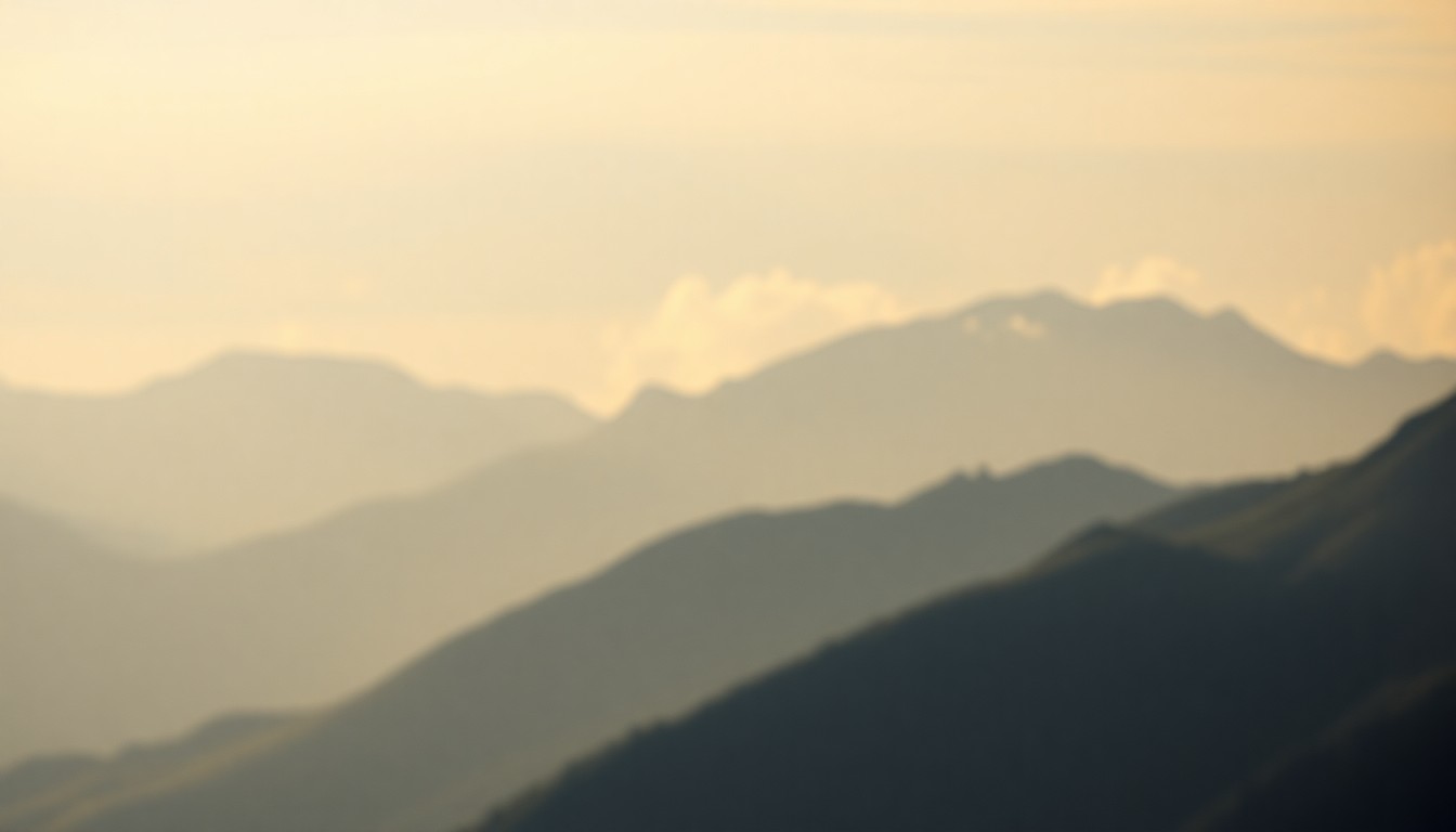 An abstract, impressionistic photograph of a mountainous landscape, with soft, blurred shapes and vibrant pools of warm light, evoking a sense of tranquility and possibility.