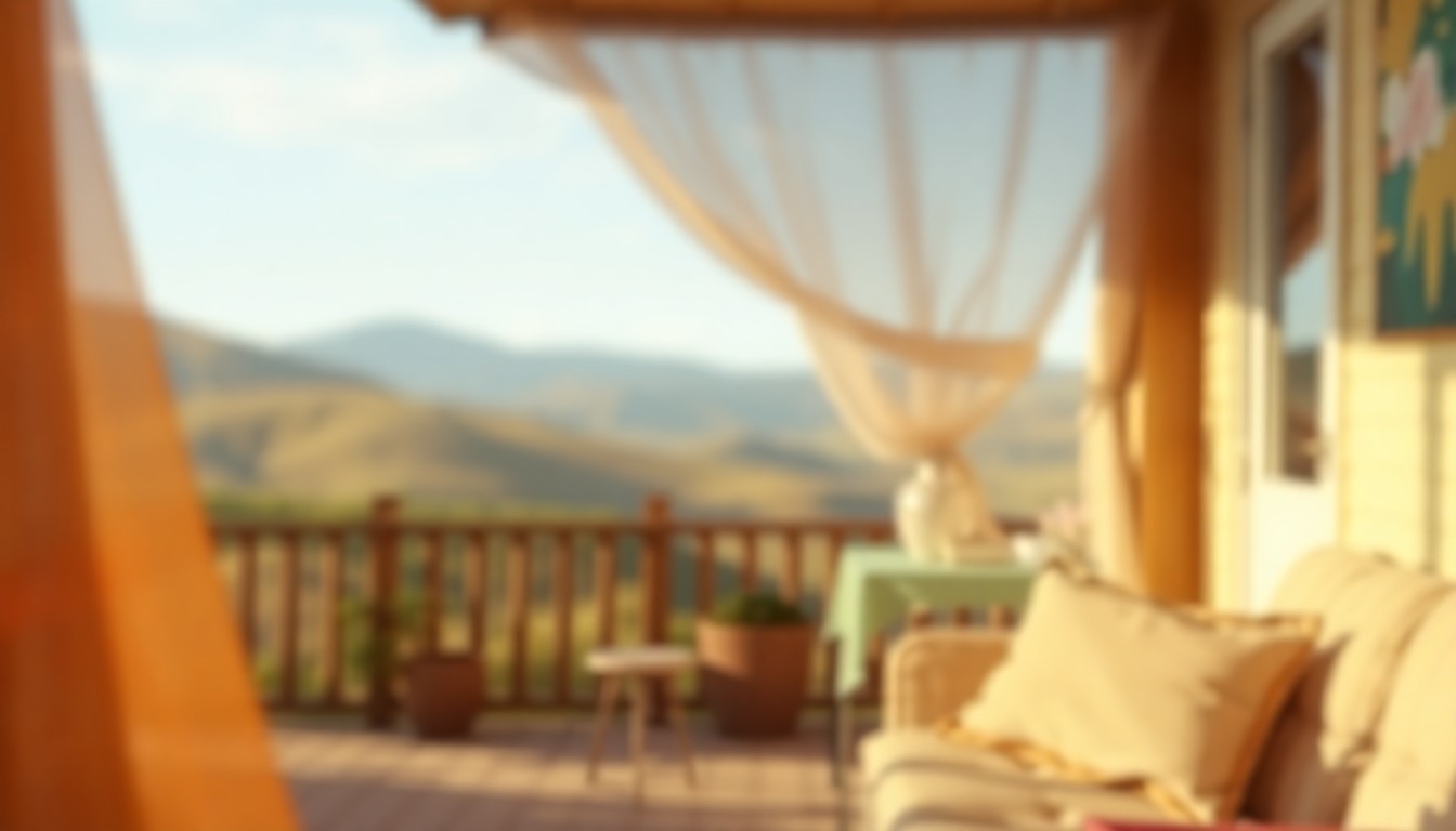 An abstract, out-of-focus photograph in soft, warm tones, capturing the essence of Judy Patterson's peaceful yet adventurous spirit.