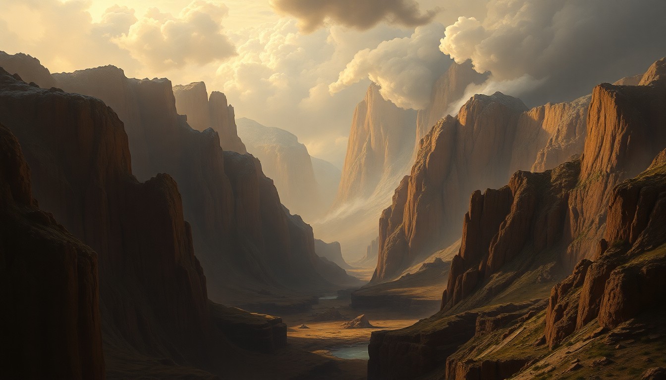 A sweeping, atmospheric landscape painting depicting the overwhelming power of a major earthquake, with the earth's surface cracked and distorted by the violent shaking, dwarfing any physical structures or objects in the scene.